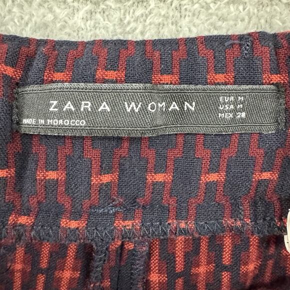 Zara Pants Women M Red Navy Blue Pull ON Elastic Waist Bootcut Mid Rise Stretch - Picture 2 of 13
